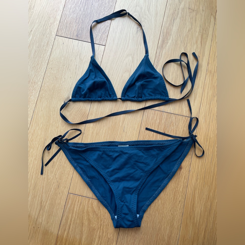 Classic Navy Triangle Tie-Side Bikini Set - Women